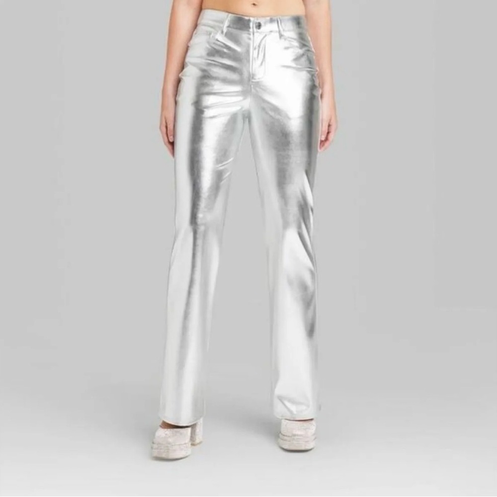 Wild Fable Metallic Silver High Rise Wide Leg Pant